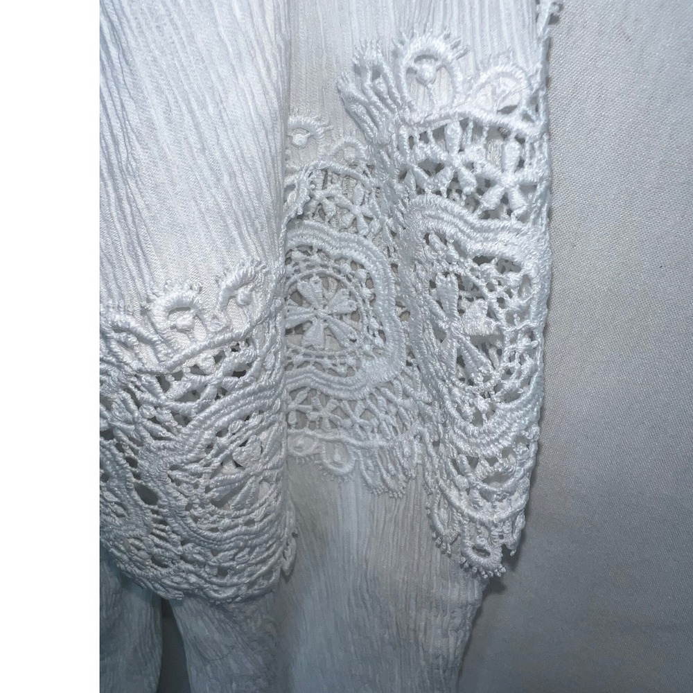Ruby Rd. Woman White Crinkle‎ Knit Crochet Lace 3/4 Bell Sleeve Blouse Top 2X - Picture 5 of 5